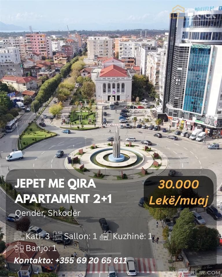 🚨 Jepet me Qira Apartament 2+1 në “Qendër”, Shkodër!  Detaj