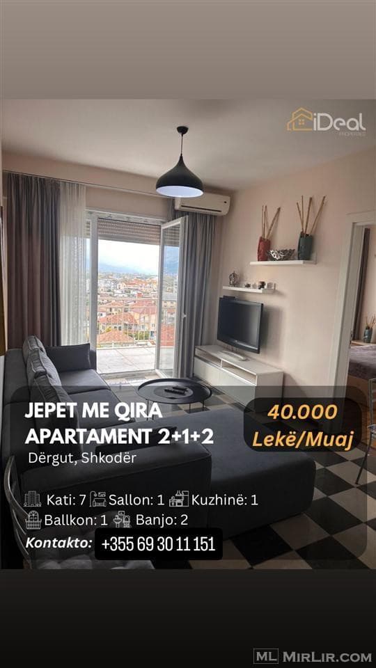 🚨 Jepet me Qira Apartament 2+1+2 në “Dërgut”, Shkodër!