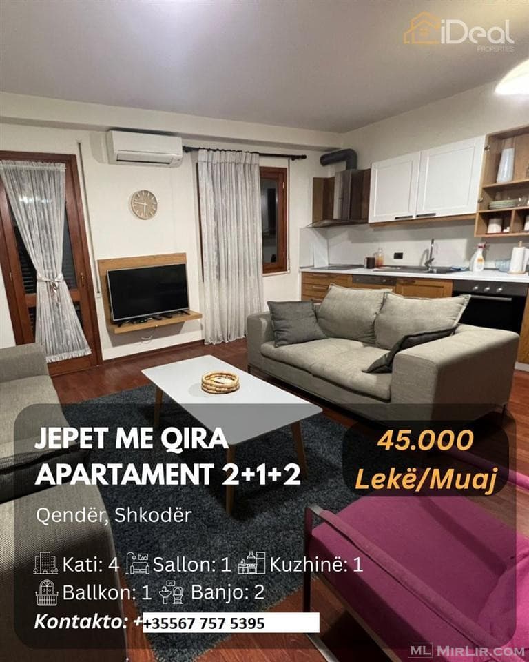 🚨 Jepet me Qira Apartament 2+1+2 në “Qendër”, Shkodër!