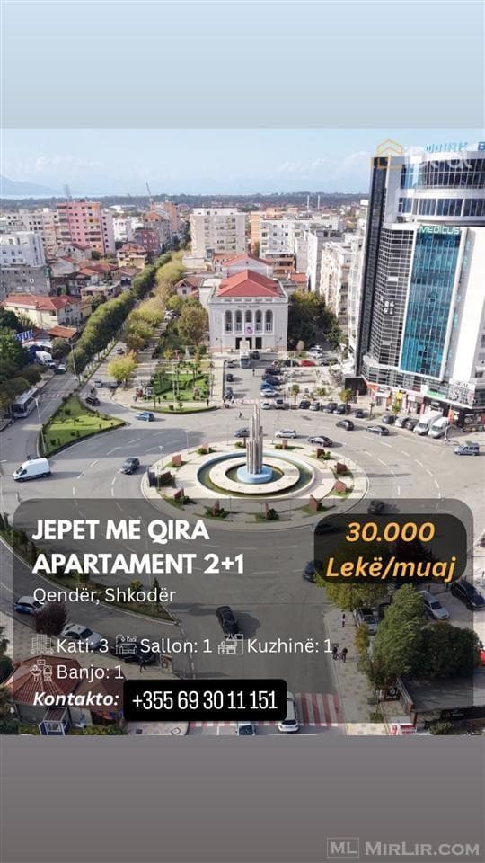 🚨 Jepet me Qira Apartament 2+1 në “Qendër”, Shkodër!