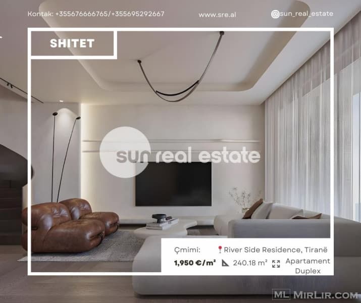 SHITET APARTAMENT DUPLEX, RIVER SIDE RESIDENCE, TIRANE